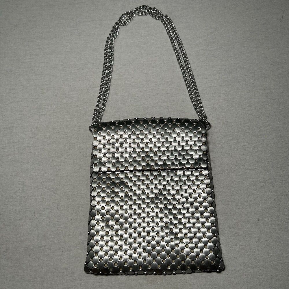 Whiting and Davis vintage silver metal mesh shoulder bag made in USA